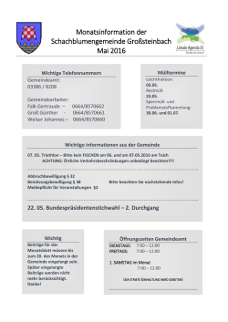 Monatsinformation der Schachblumengemeinde Großsteinbach Mai