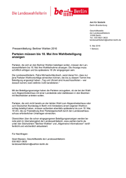 Parteien müssen bis 18. Mai ihre Wahlbeteiligung anzeigen