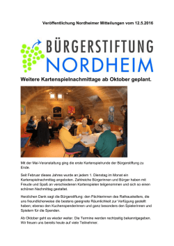 Weitere Kartenspielnachmittage ab Oktober geplant.