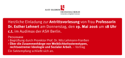 Herzliche Einladung zur Antrittsvorlesung von Frau Professorin Dr