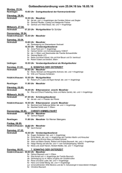 Gottesdienstordnung vom 25.04.16 bis 16.05.16