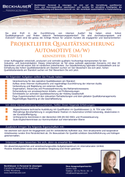Projektleiter Qualitätssicherung Automotive (m/w)