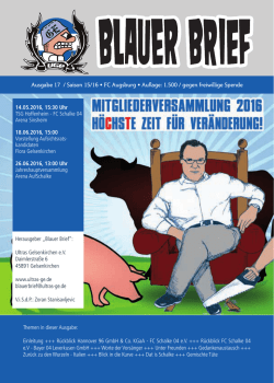 Herausgeber &bdquo;Blauer Brief&ldquo;: Ultras Gelsenkirchen e.V. Daimlerstra&szlig;e