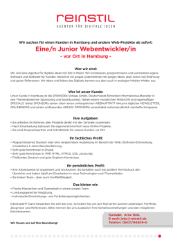 Eine/n Junior Webentwickler/in