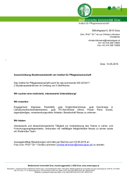 Graz, 10.05.2016 Ausschreibung StudienassistentIn am Institut f&uuml;r