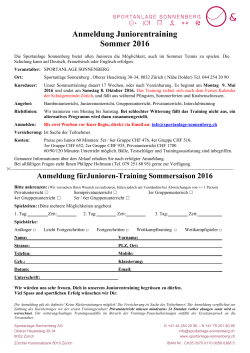 Anmeldung Juniorentraining Sommer 2016