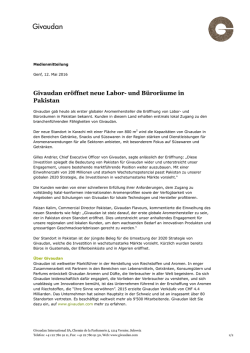 Givaudan er&ouml;ffnet neue Labor- und B&uuml;ror&auml;ume in Pakistan