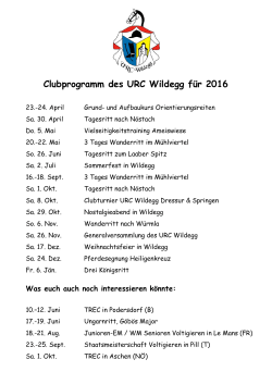 Clubprogramm des URC Wildegg für 2016