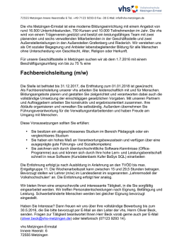 Stellenausschreibung Fachbereichsleitung - vhs Metzingen