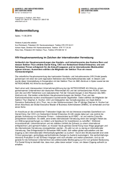 Medienmitteilung - Handels- und Industrieverein des Kantons Bern