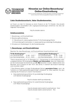 Hinweise zur Online-Bewerbung/ Online-Einschreibung