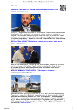 President des Europäischen Parlaments Martin Schulz Aktuelles 1/2