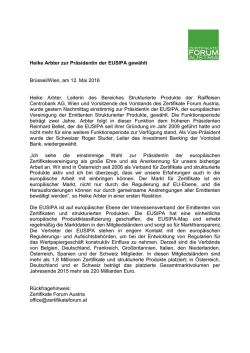 Heike Arbter zur Pr&auml;sidentin der EUSIPA gew&auml;hlt Br&uuml;ssel/Wien, am