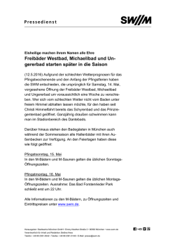 Freibäder Westbad, Michaelibad und Ungererbad starten später in