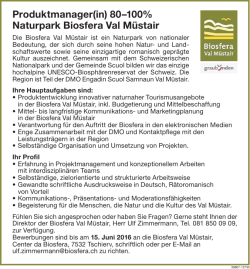 Produktmanager(in) 80–100% Naturpark Biosfera Val