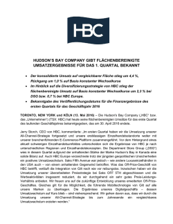 hudson`s bay company gibt fl&auml;chenbereinigte