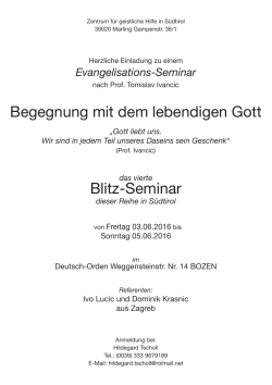 Einladung Blitz-Seminar in Bozen Juni 2016