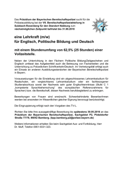 eine Lehrkraft (m/w) für Englisch, Politische Bildung und Deutsch
