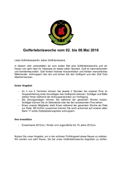 Golferlebniswoche vom 02. bis 08.Mai 2016