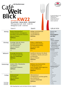 Speiseplan KW22 Fit und Vital! – Woche 30.05. – 03.06.2016