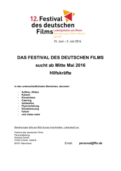 DAS FESTIVAL DES DEUTSCHEN FILMS sucht ab Mitte Mai 2016