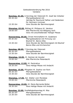 Gottesdienstordnung vom 01. Mai bis 31. Mai 2016