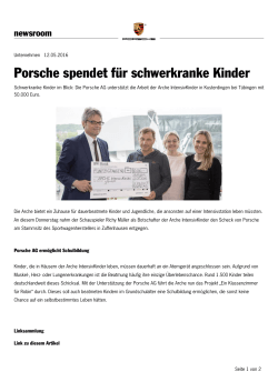 Porsche spendet für schwerkranke Kinder