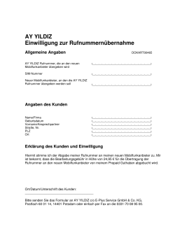 AY YILDIZ Einwilligung zur Rufnummern&uuml;bernahme