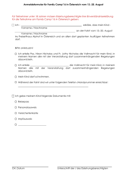 Anmeldeformular für Family Camp`16 in Österreich vom 13.