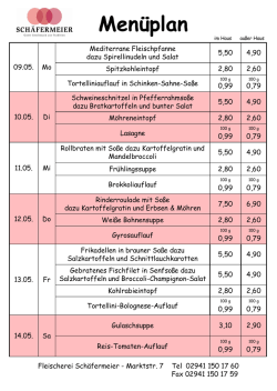 Men&uuml;plan - Fleischerei Sch&auml;fermeier