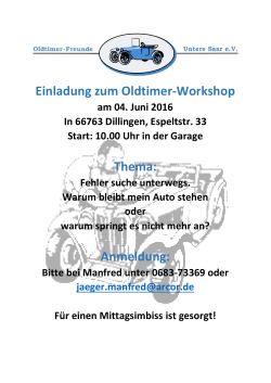 Einladung zum Oldtimer-Workshop Thema: Anmeldung