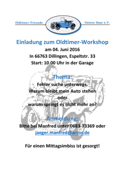 Einladung zum Oldtimer-Workshop Thema: Anmeldung
