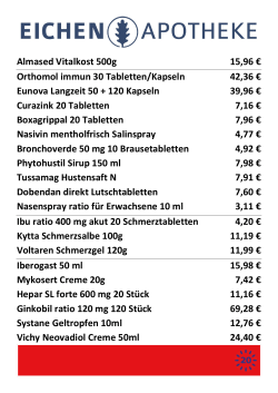 Almased Vitalkost 500g 15,96 € Orthomol immun 30 Tabletten