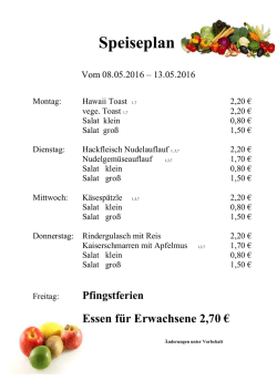 Speiseplan für die Woche von 09.
