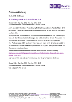 Mobile Diagnostik am Point of Care 2016, 1. Juni