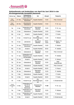 Gottesdienste und Andachten von April bis Juni 2016 in