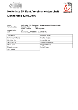 Helferliste 25. Kant. Vereinsmeisterschaft Donnerstag 12.05.2016