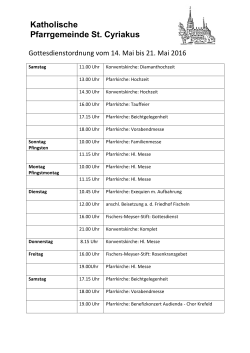 Gottesdienstordnung vom 30.04. bis 7.5.