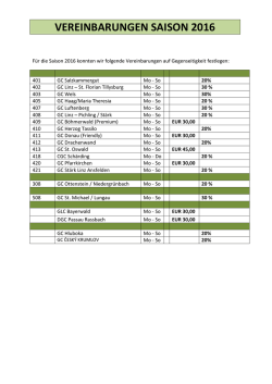 Greenfeevereinbarungen 2016 Aktuelles