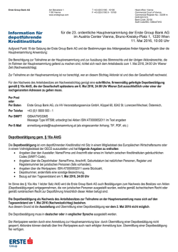 Information f&uuml;r depotf&uuml;hrende Kreditinstitute