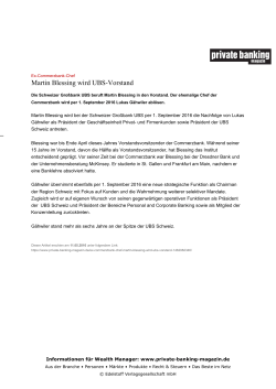 Martin Blessing wird UBS-Vorstand