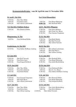 Kommunionhelferplan vom 30. April bis zum 13. November 2016