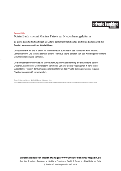 Quirin Bank ernennt Martina Patzek zur Niederlassungsleiterin