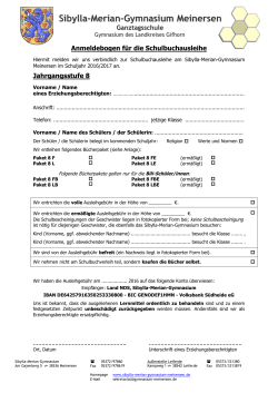 Anmeldebogen zur Schulbuchausleihe - Gymnasium