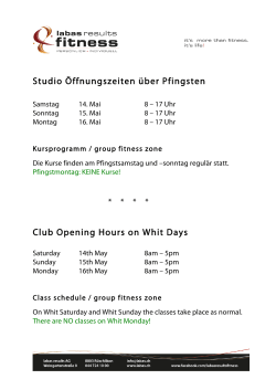Studio Öffnungszeiten über Pfingsten Club Opening Hours on Whit