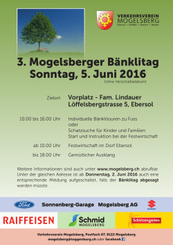 3. Mogelsberger Bänklitag Sonntag, 5. Juni 2016
