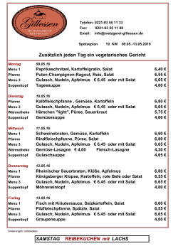 Zusätzlich jeden Tag ein vegetarisches Gericht SAMSTAG