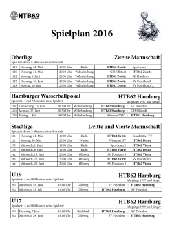 Spielplan 2016 - HTB62 Wasserball