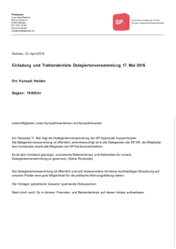 Einladung und Traktandenliste Delegiertenversammlung 17. Mai 2016