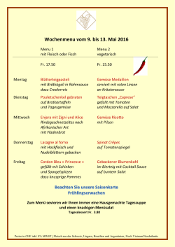 Wochenmenu vom 9. bis 13. Mai 2016